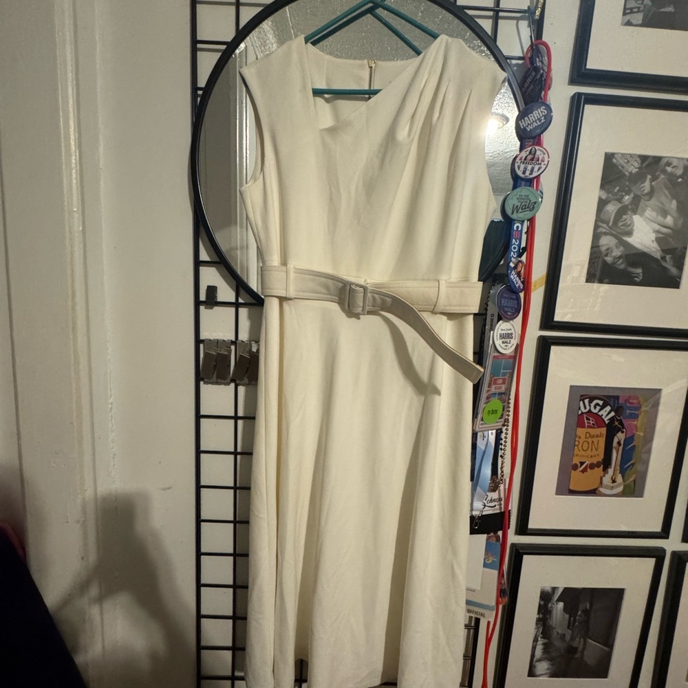 Calvin Klein Cream Belted Midi Dress